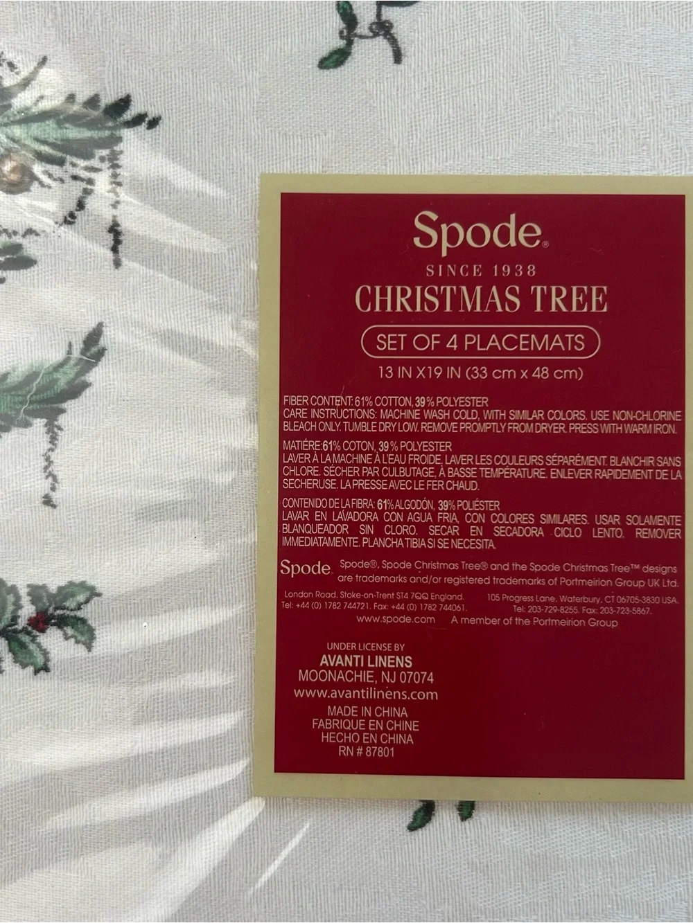 Spode Christmas Tree Green Holiday Table Linen